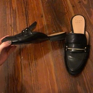 Black Slip On Open Back Flats